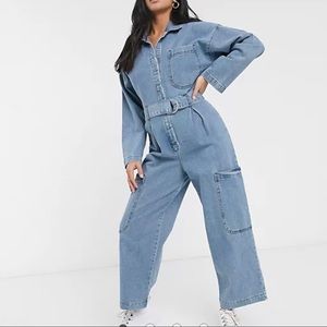 Denim boilersuit with utility pocket petite